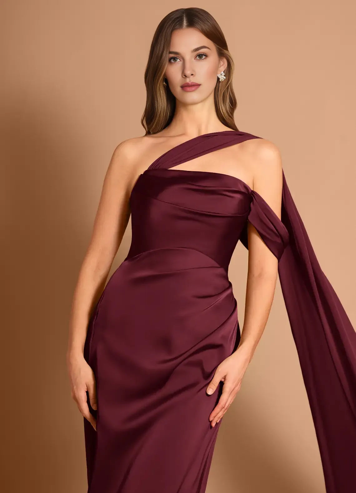 Mermaid Off-the-Shoulder Satin Wine Maxi Evening Dress With Streamer