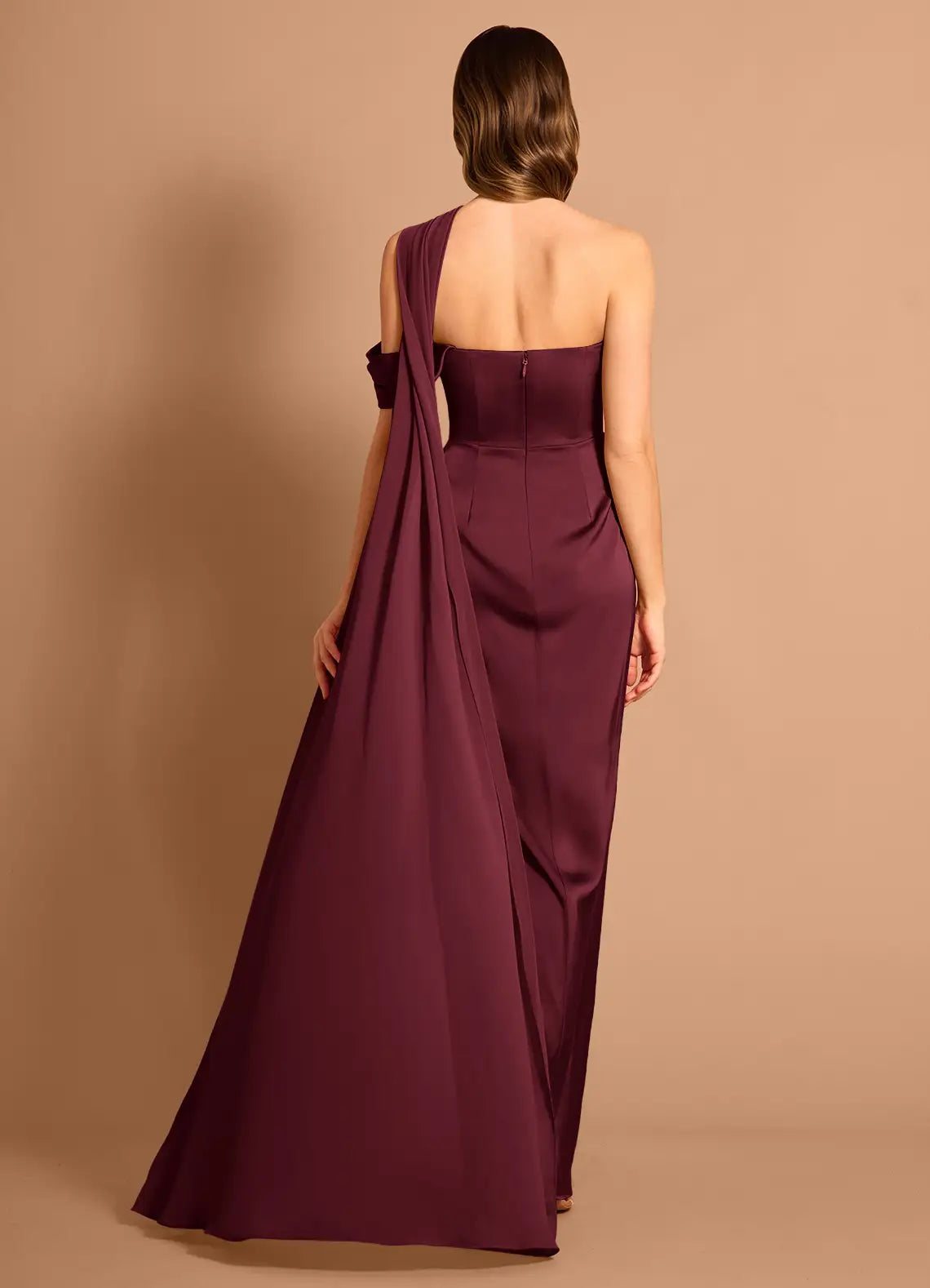 Mermaid Off-the-Shoulder Satin Wine Maxi Evening Dress With Streamer