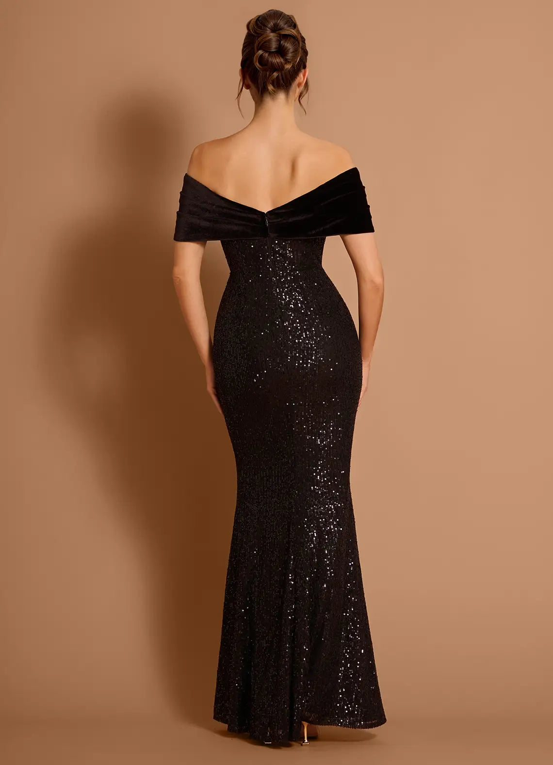 Mermaid Off-the-Shoulder Sequins Velvet Black Maxi Evening Dress Hot Sale