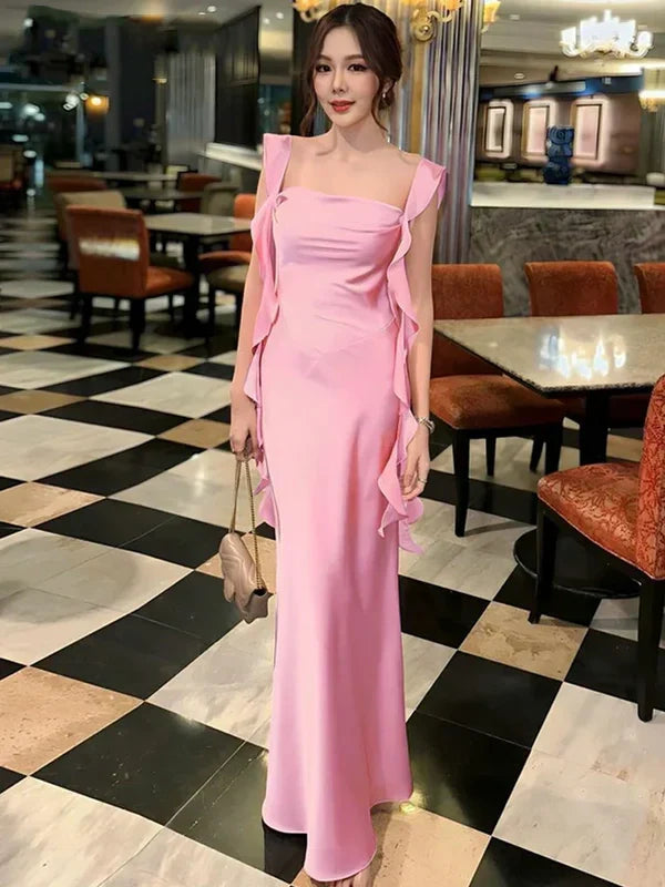 Mermaid Pretty Straps Sleeveless Pleated Prom Dress Long Evening Dress Graduation Dress