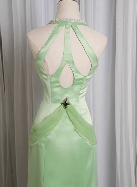 Mermaid Retro Light Green Satin Water Drop Beaded Deep V Backless Prom Dress Hot Sale Party Dresses for Women