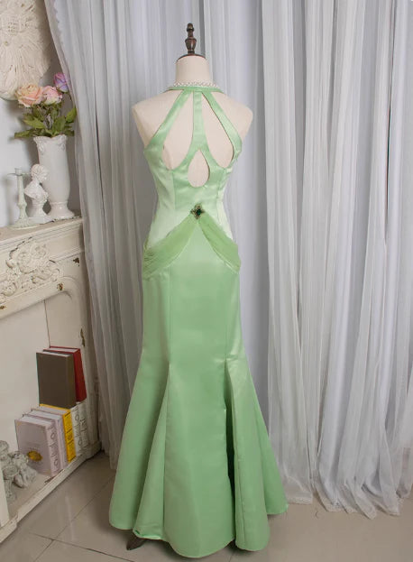 Mermaid Retro Light Green Satin Water Drop Beaded Deep V Backless Prom Dress Hot Sale Party Dresses for Women