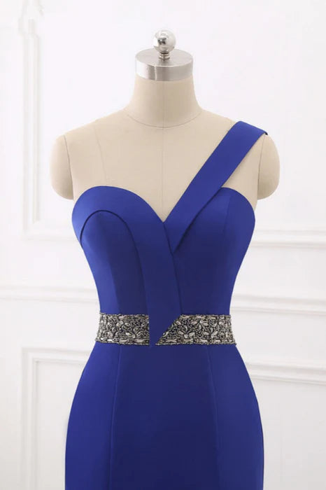 Mermaid Royal Blue One-Shoulder Backless Beaded Long Prom Dress Discount Long Party Dress
