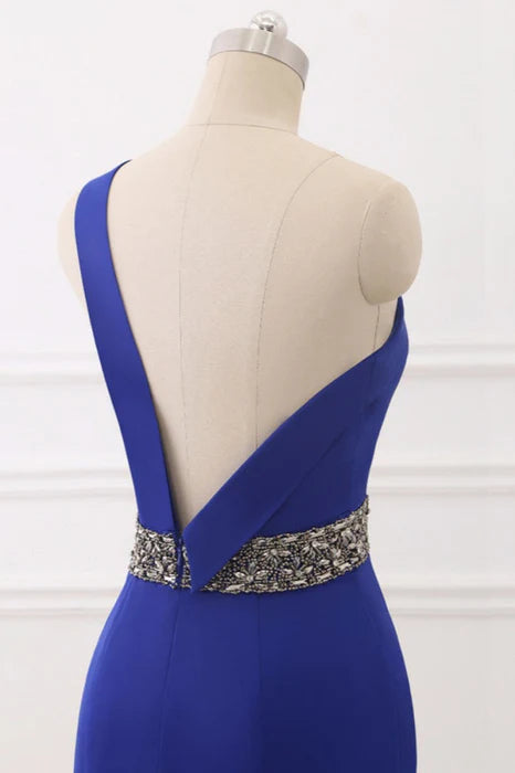 Mermaid Royal Blue One-Shoulder Backless Beaded Long Prom Dress Discount Long Party Dress