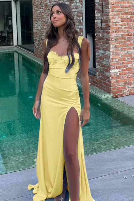 Mermaid Sky Blue Satin Sweetheart Discount Floor Length Prom Dress With Front Split