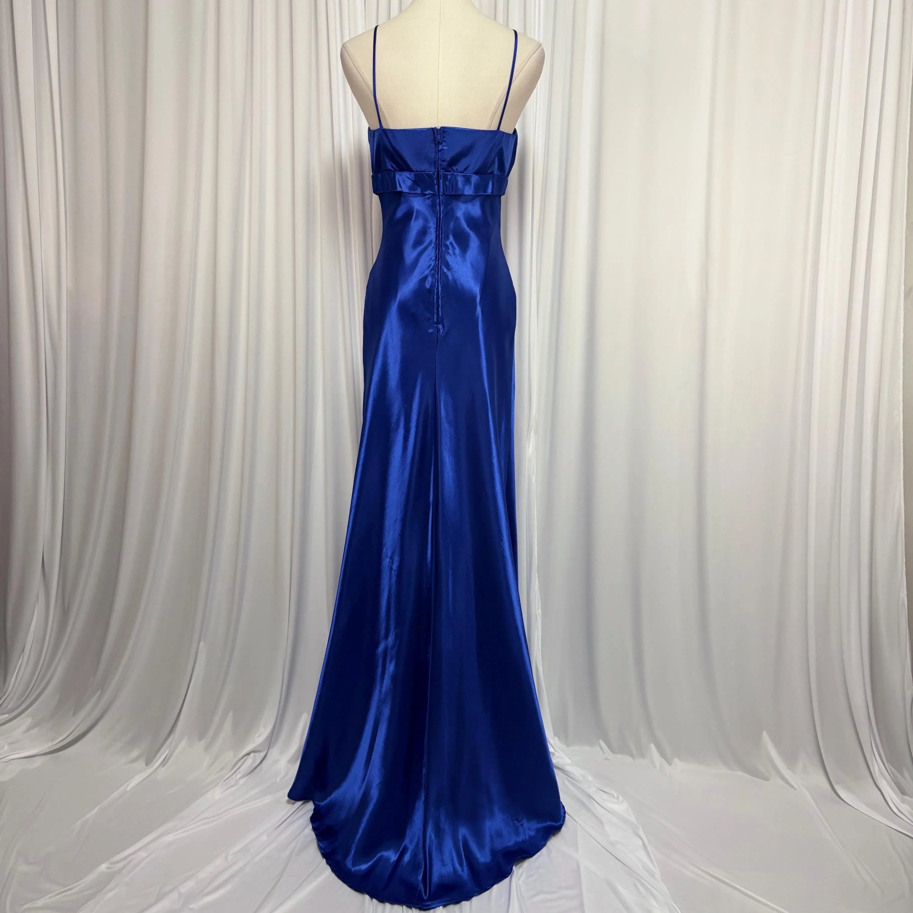 Mermaid Spaghetti Strap Beaded Satin Royal Blue Floor-Length Prom Dress Handmade