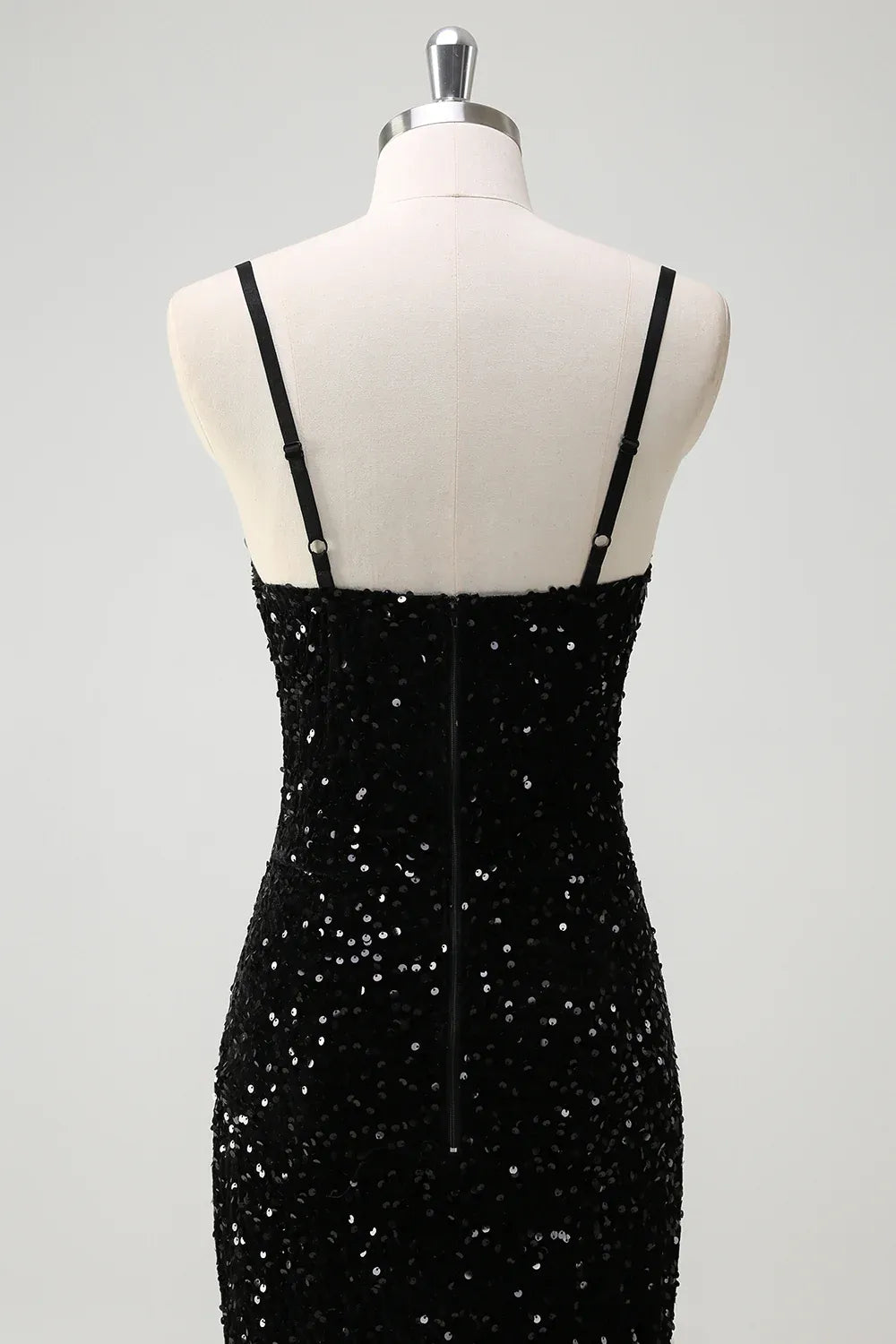 Mermaid Spaghetti Strap Cutout Sequin Black Maxi Prom Dress With Fringe