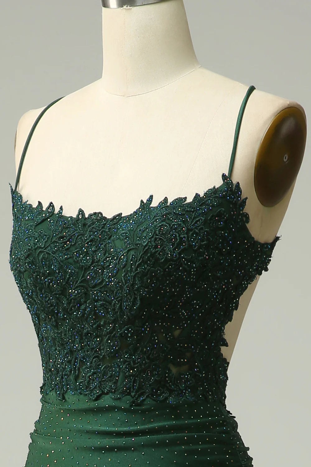 Mermaid Spaghetti Straps Dark Green Long Prom Dress with Appliques Beading