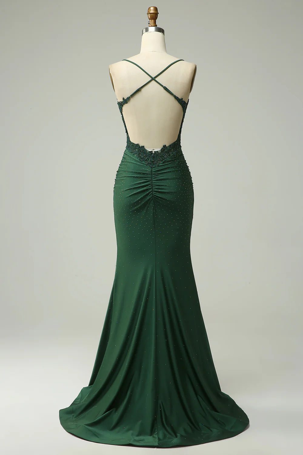 Mermaid Spaghetti Straps Dark Green Long Prom Dress with Appliques Beading