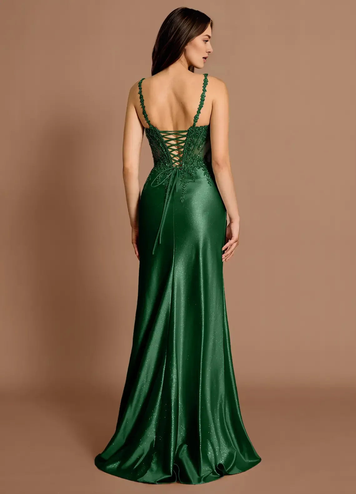 Mermaid Spaghetti Straps Sequins Beaded Applique Silver Maxi Evening Dress