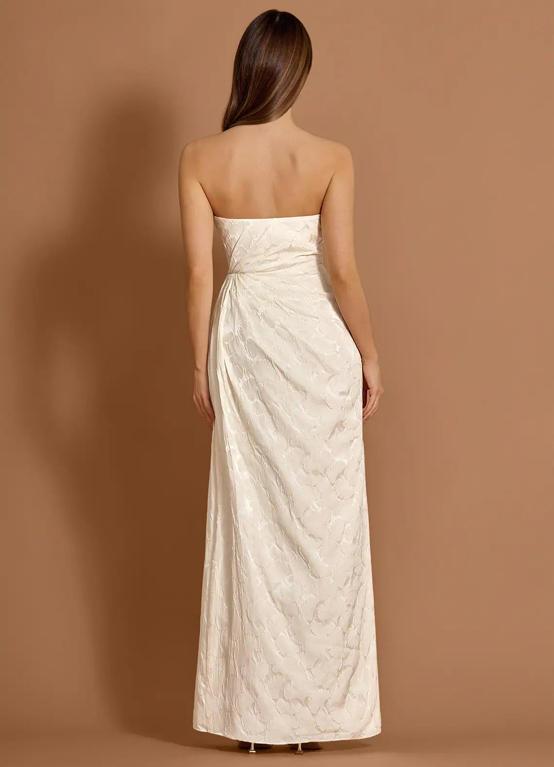 Mermaid Strapless Slit Jacquard White Maxi Evening Dress With Scarf