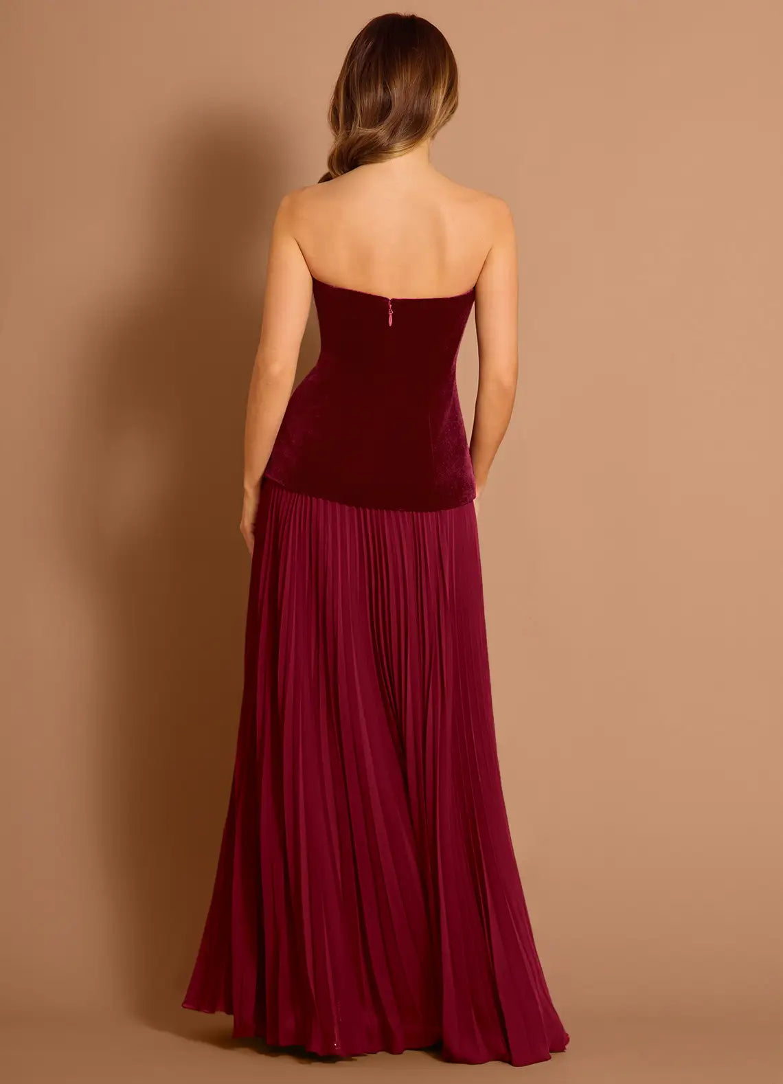 Mermaid Strapless Velvet Chiffon Merlot Maxi Evening Dress With Scarf