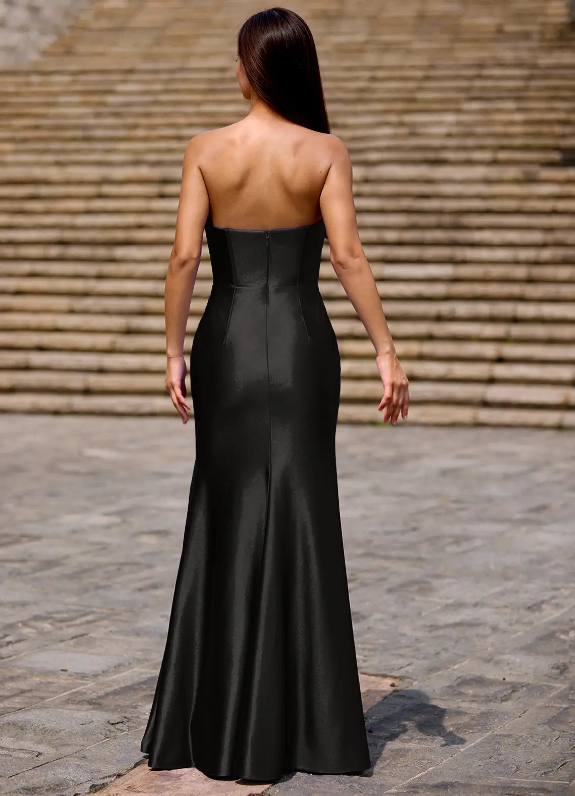 Mermaid Sweetheart Corset Twist Satin Black Maxi Prom Dress With Slit
