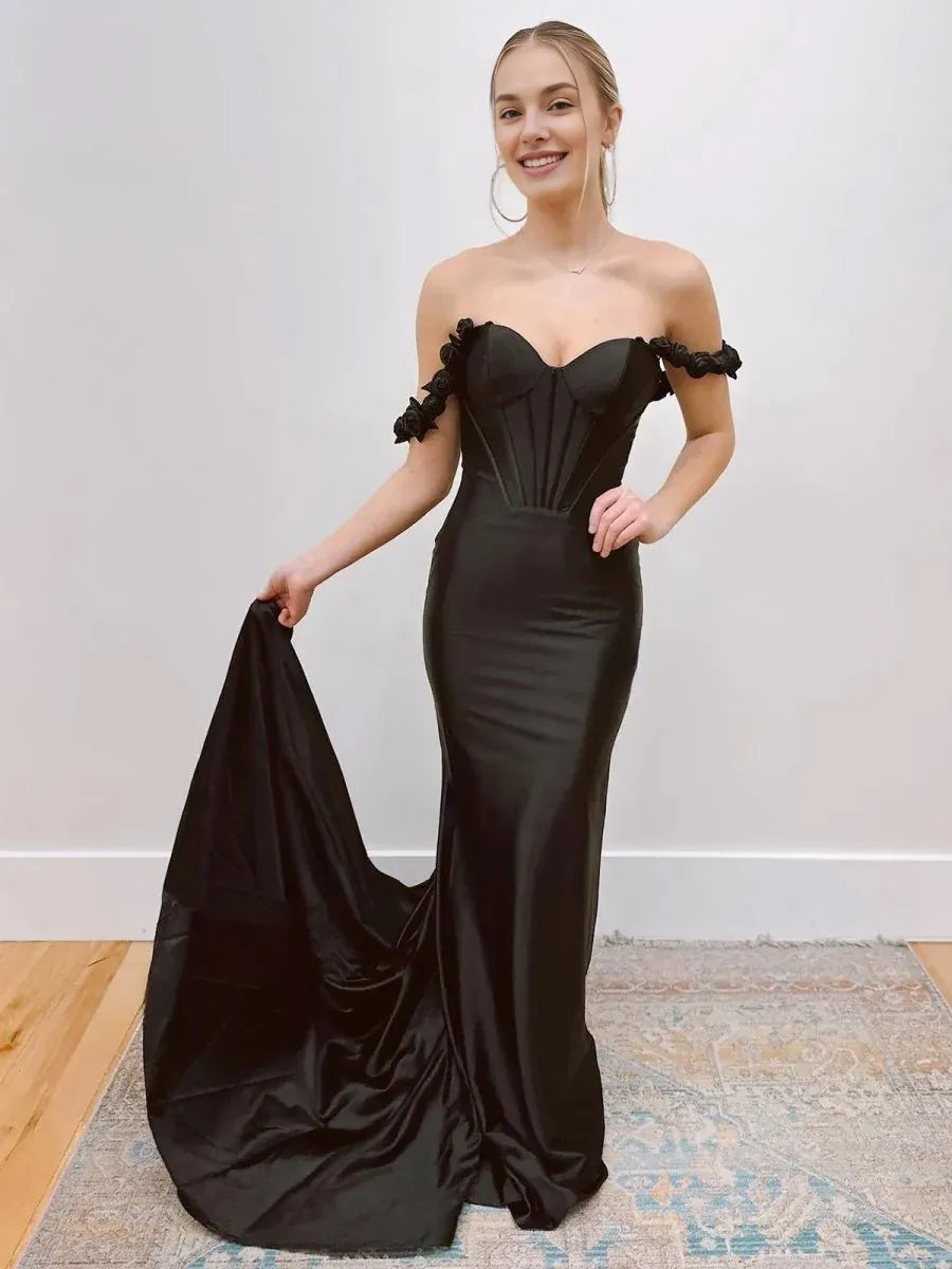 Mermaid Sweetheart Floral Straps Corset Satin Hot Pink Long Evening Dress