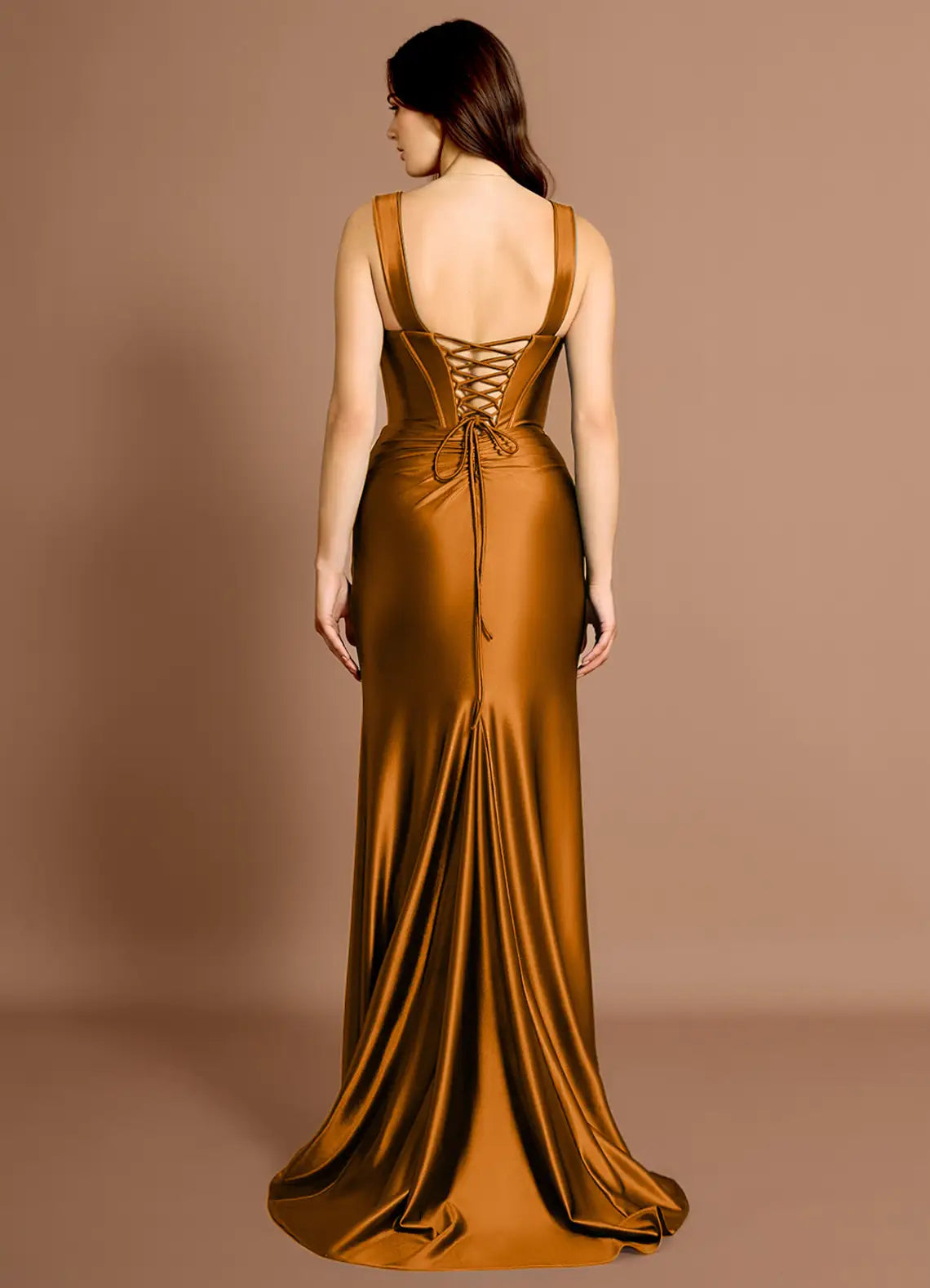 Mermaid Sweetheart Pleated Satin Spice Maxi Evening Dress With Slit