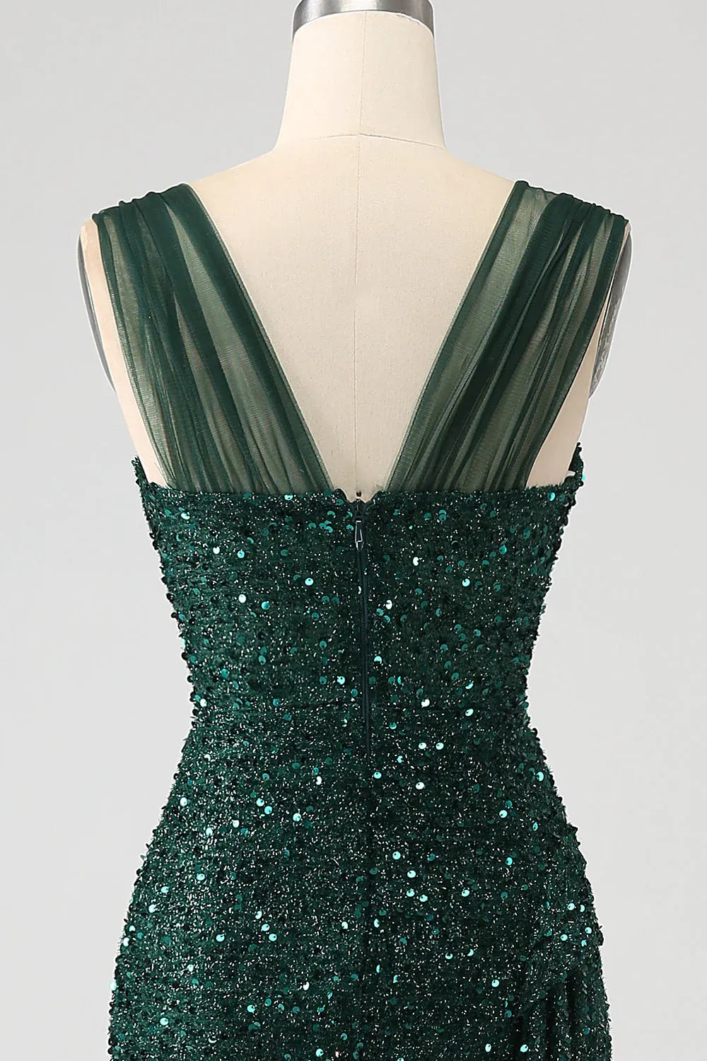 Mermaid Sweetheart Ruched Beaded Sequin Emerald Green Maxi Prom Dress With Slit