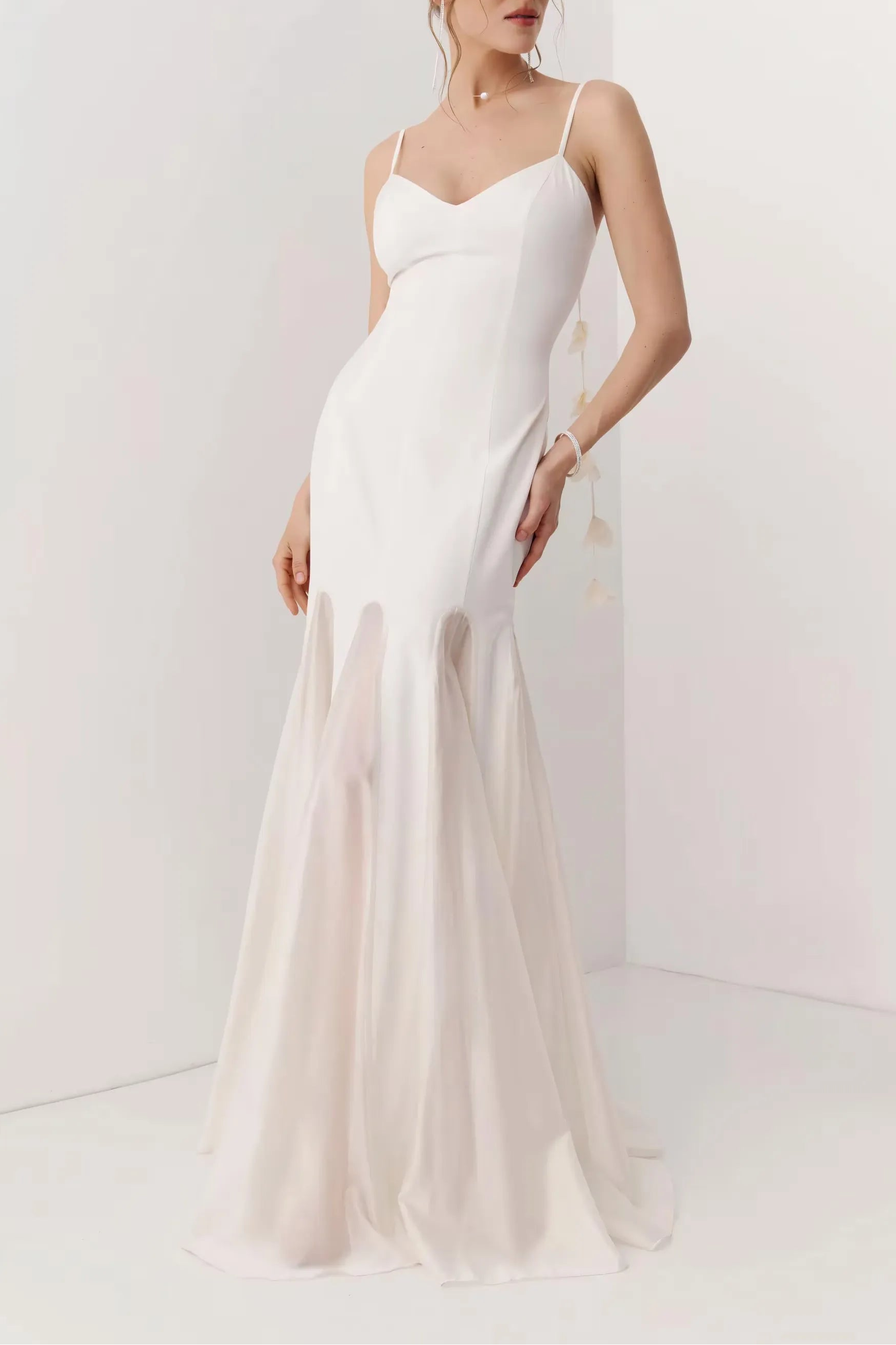 Mermaid Sweetheart Spaghetti Strap 3D Floral White Floor Length Evening Dress