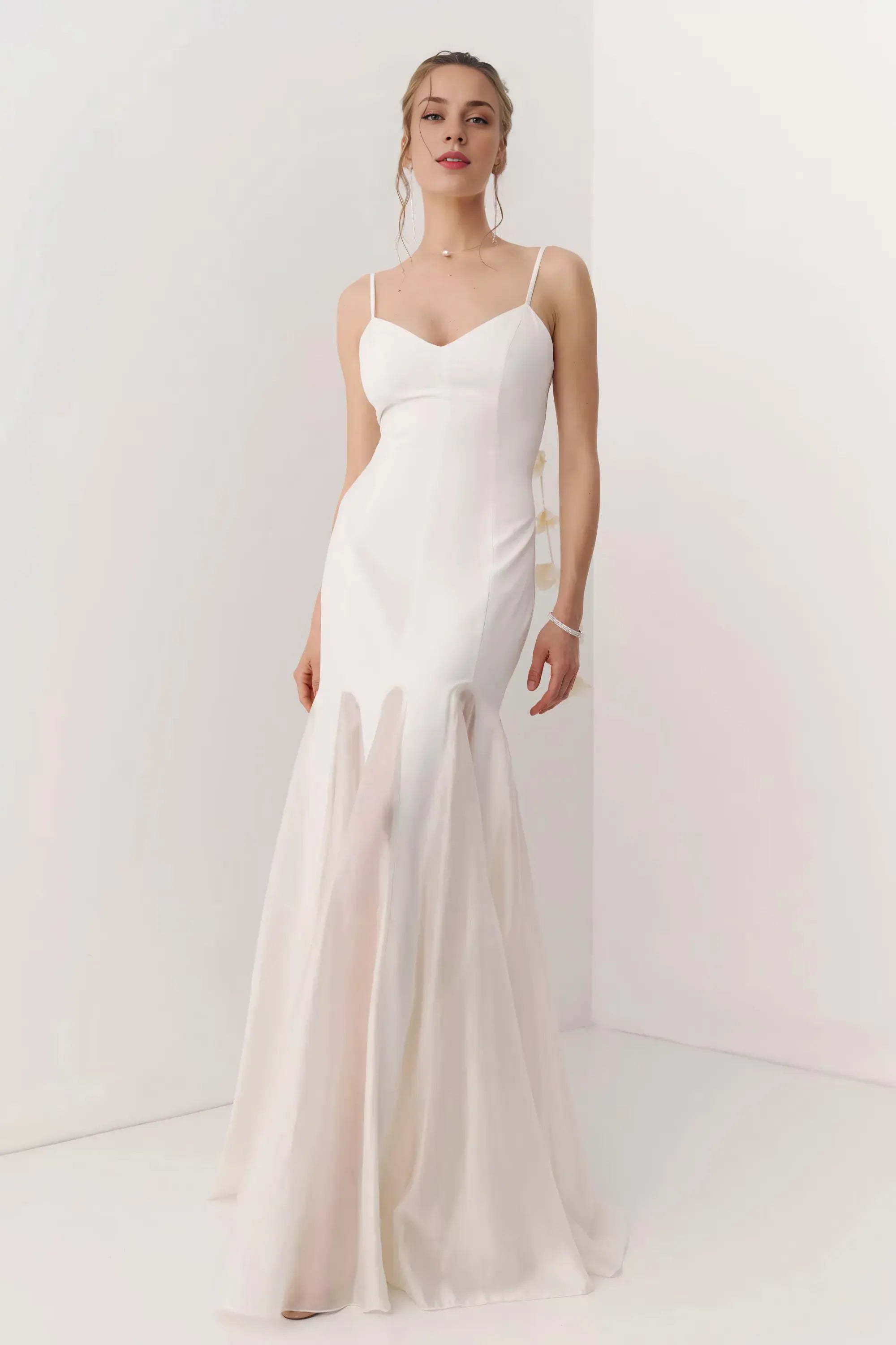 Mermaid Sweetheart Spaghetti Strap 3D Floral White Floor Length Evening Dress