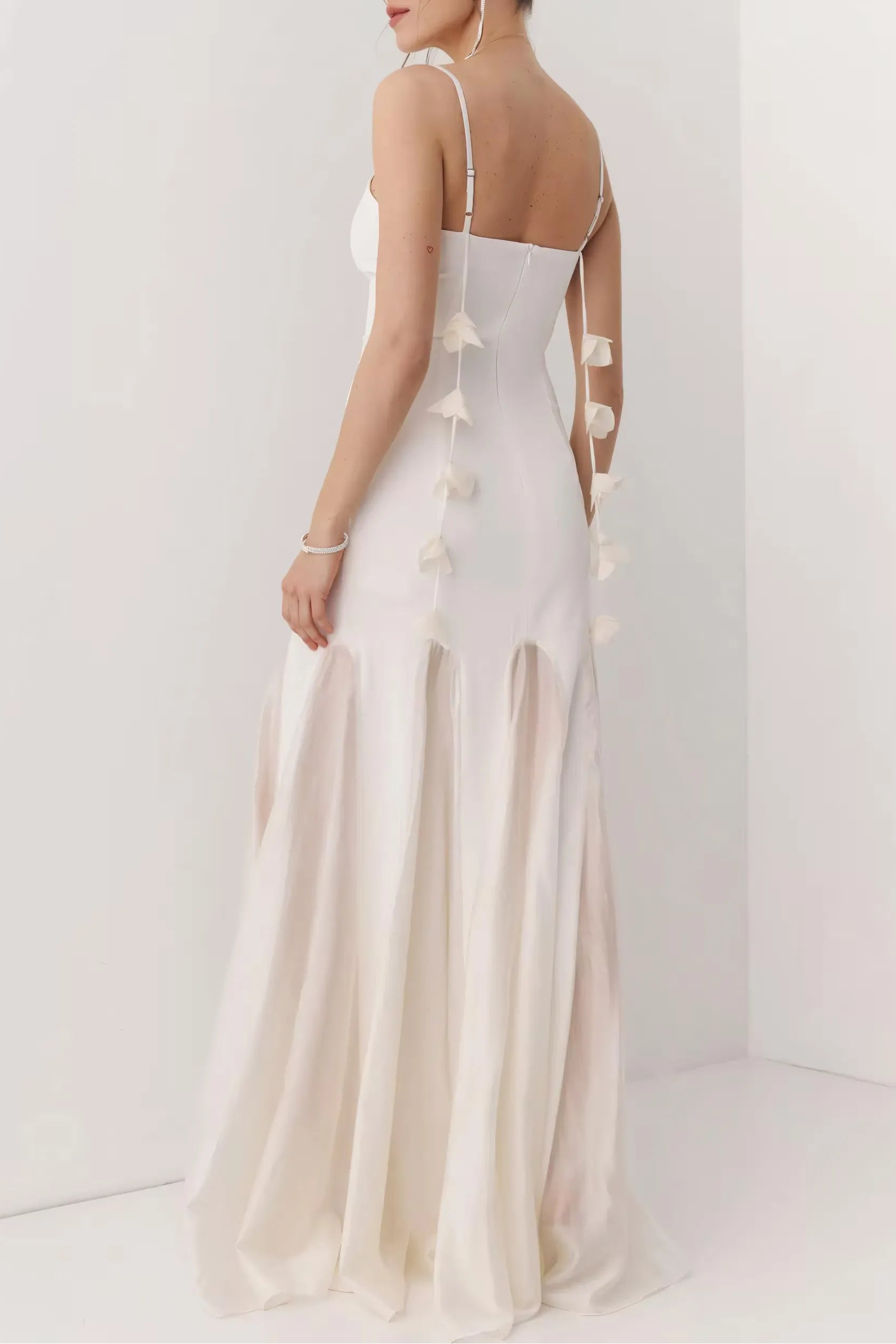 Mermaid Sweetheart Spaghetti Strap 3D Floral White Floor Length Evening Dress