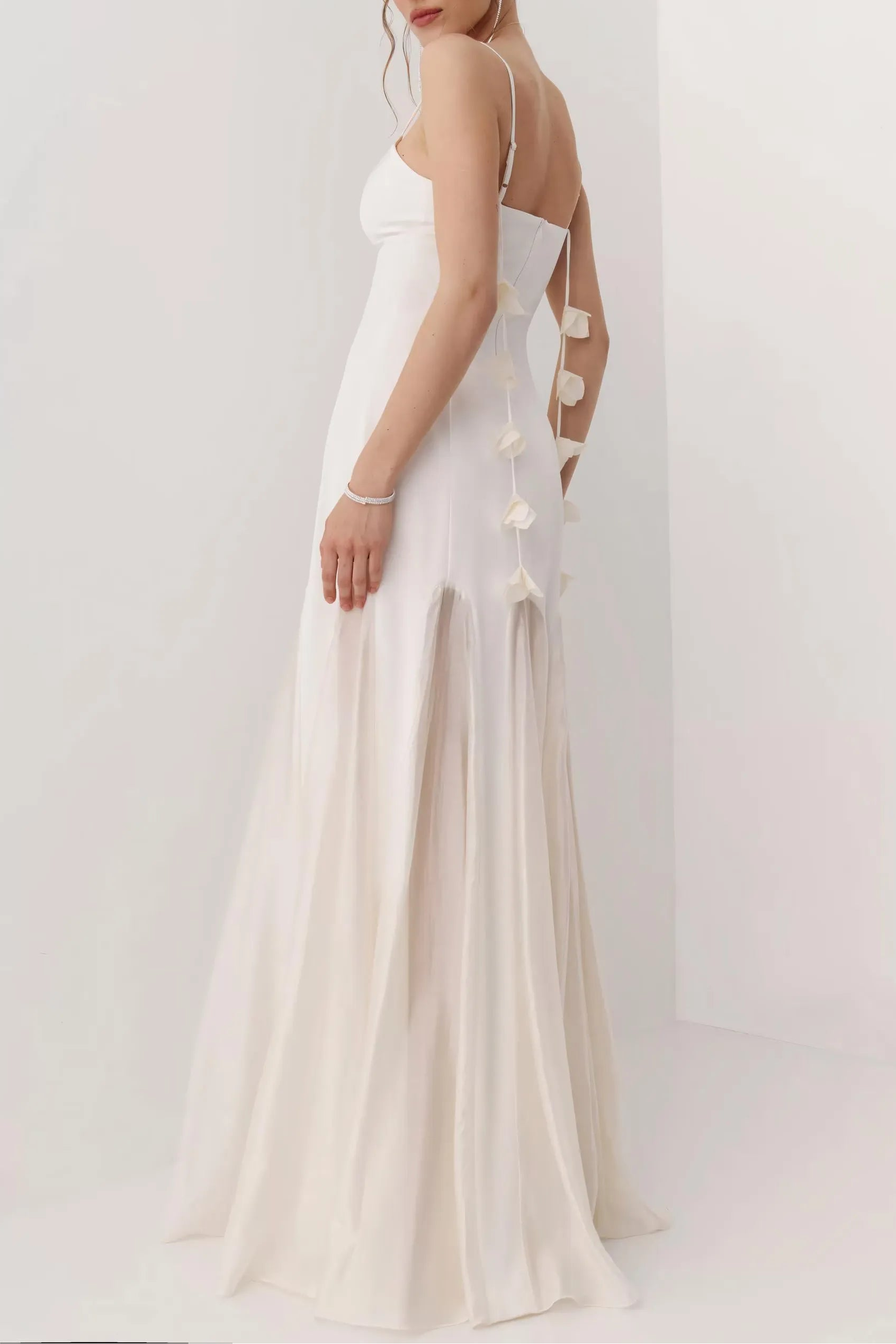 Mermaid Sweetheart Spaghetti Strap 3D Floral White Floor Length Evening Dress