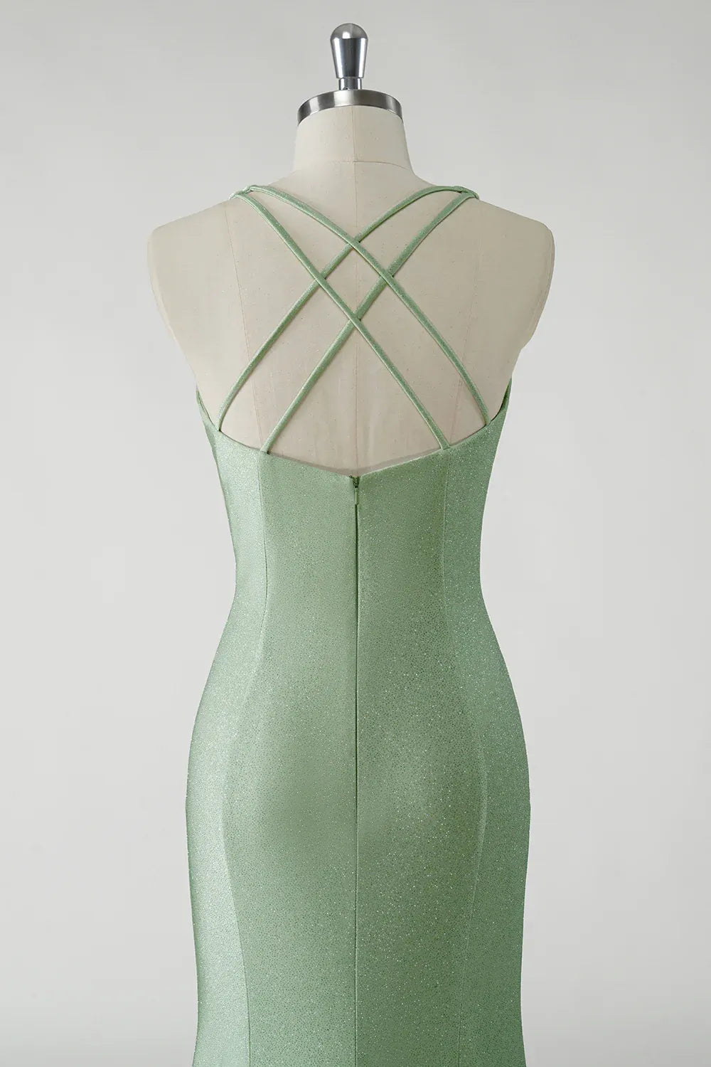 Mermaid V Neck Ruched 3D Floral Glitter Sage Green Maxi Prom Dress