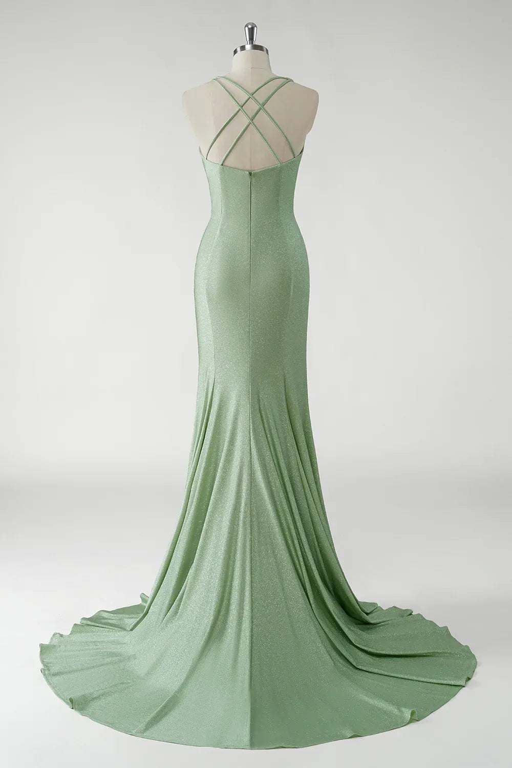 Mermaid V Neck Ruched 3D Floral Glitter Sage Green Maxi Prom Dress