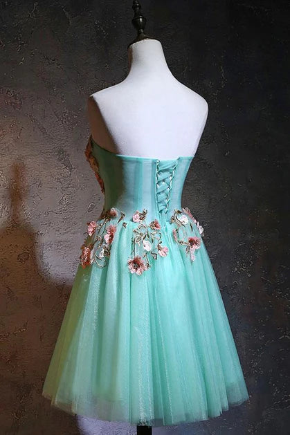 Mint Green Lace With Applique A-line Short Homecoming Dress Prom Dress