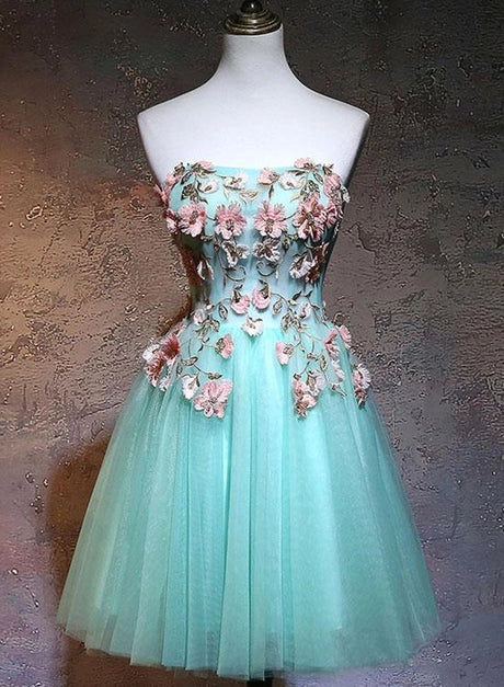 Mint Green Lace With Applique A-line Short Homecoming Dress Prom Dress