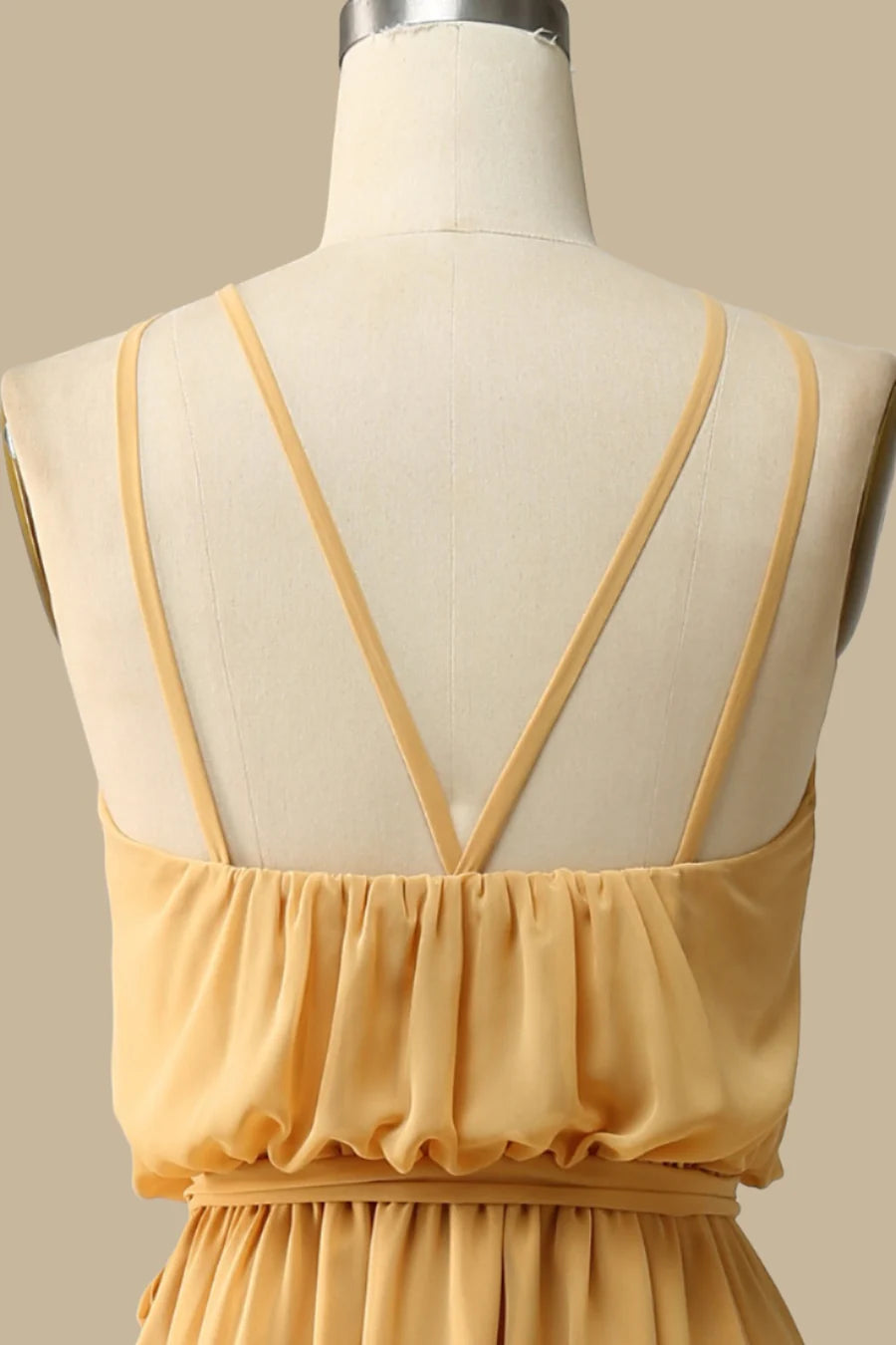 Mustard Yellow Chiffon Blouson-Style Halter Chiffon Maxi Dress Bridesmaid Dresses