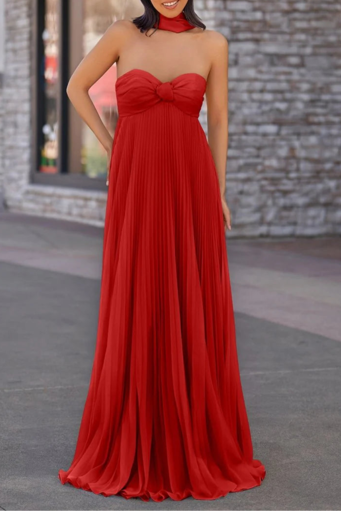 Navy Blue Chiffon Pleated A Line Open Back Strapless Floor Length Long Prom Dress