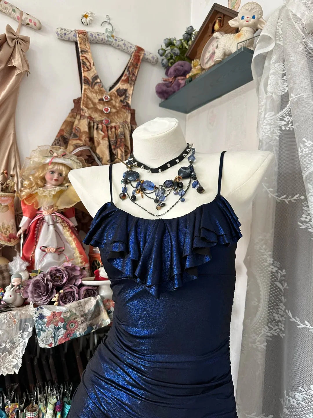 Navy Blue Satin Spaghetti Straps Sheath  Short Party Dress Cocktail Dresses Homecoming Dress