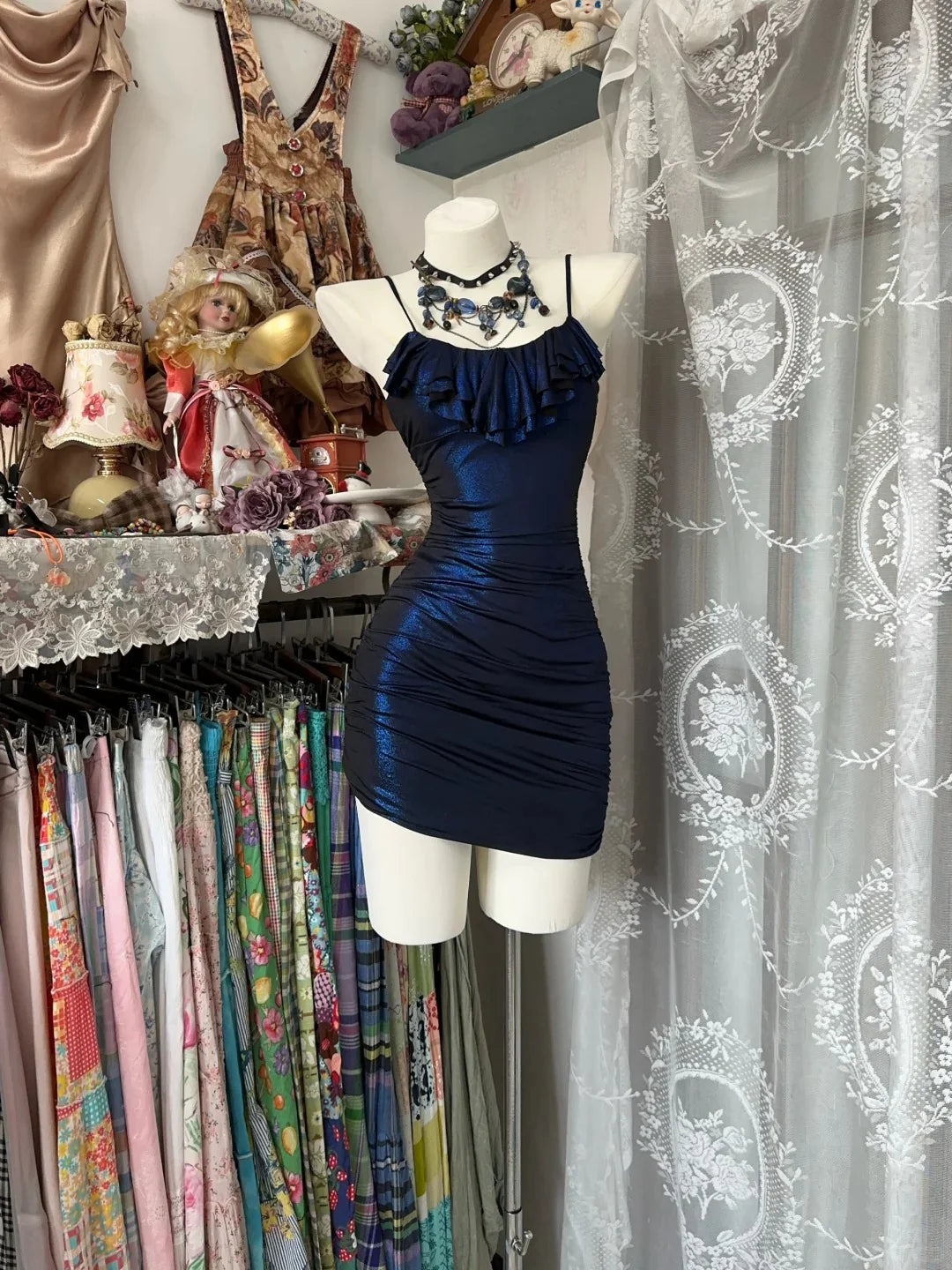 Navy Blue Satin Spaghetti Straps Sheath  Short Party Dress Cocktail Dresses Homecoming Dress