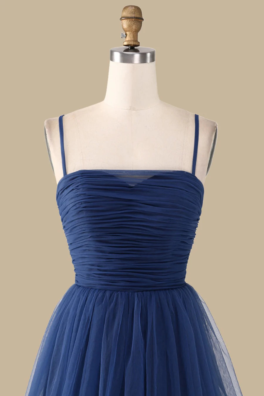 Navy Blue Tulle Spaghetti Strap Tiered Slit Maxi Dress Bridesmaid Dresses