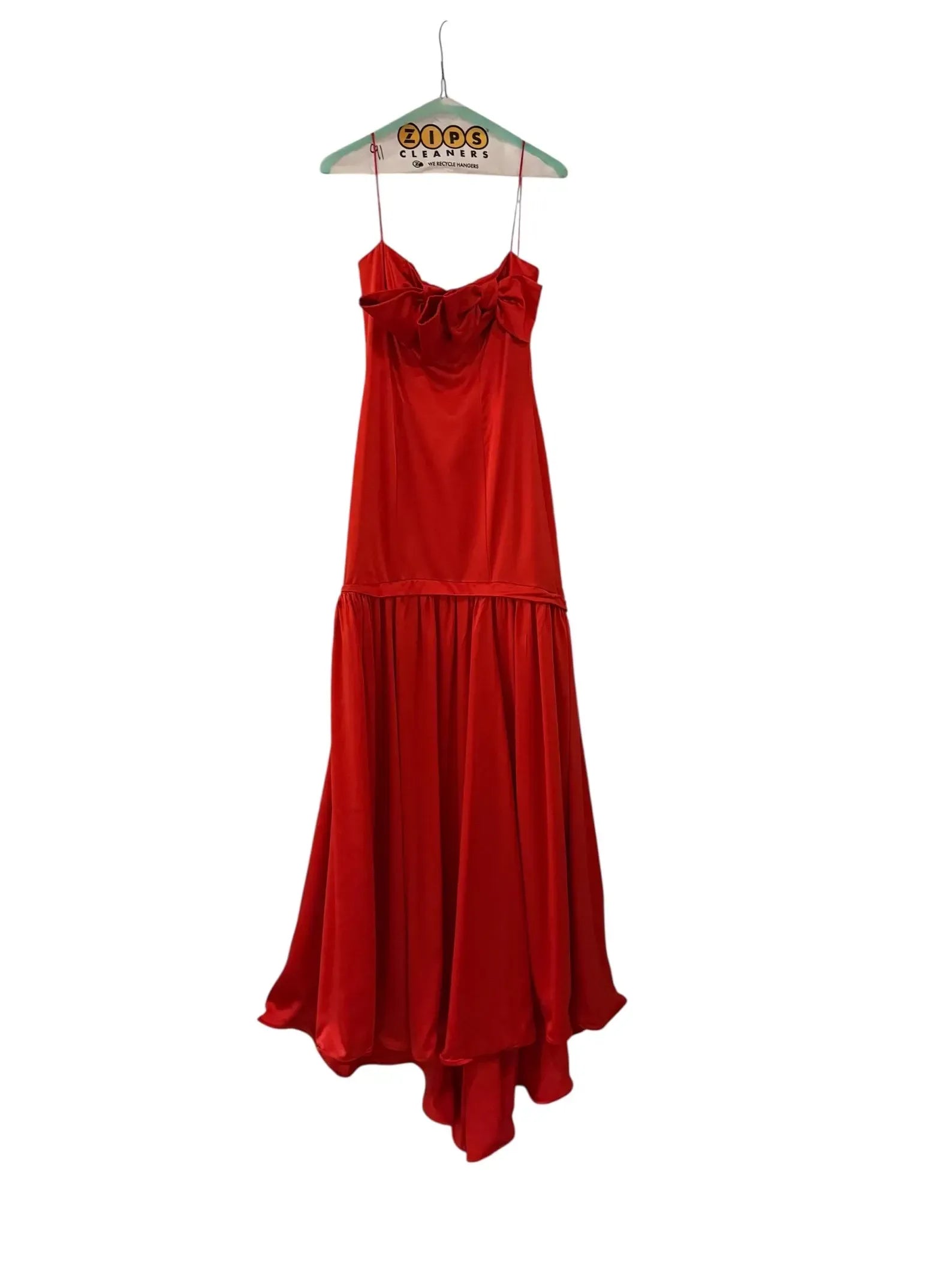 New A-Line Spaghetti Strap Bow Front Satin Red Floor-Length Prom Dress Buy