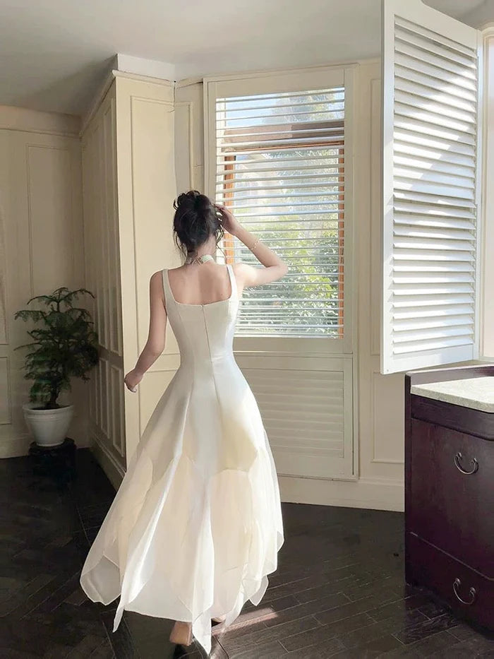 New A Line Square Neck White Ankle Length Evening Dress Prom Dress