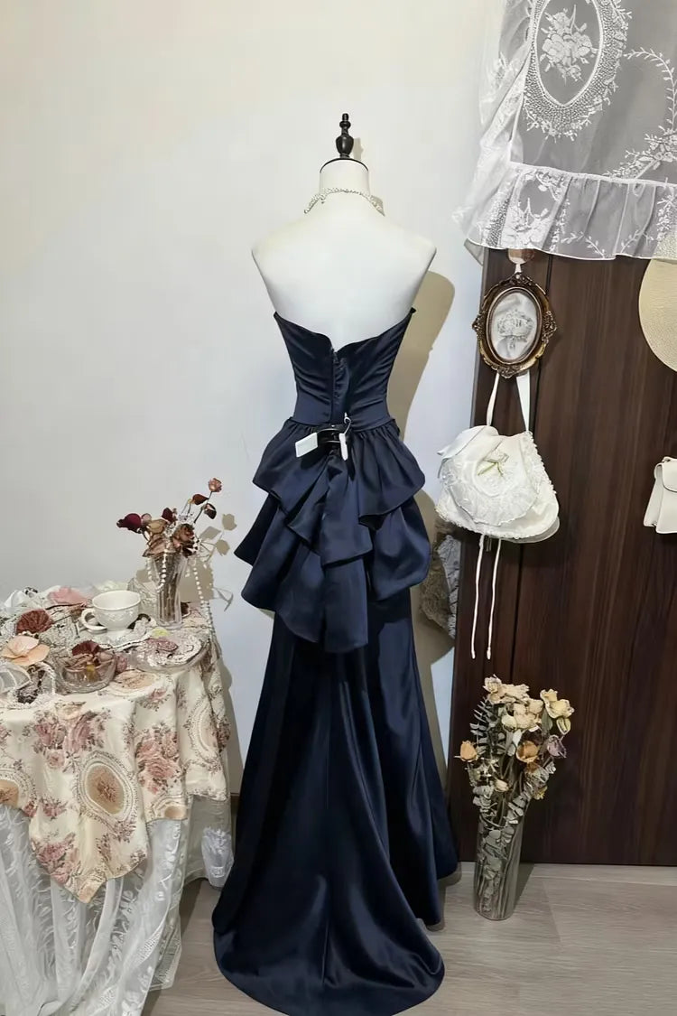 New Mermaid Strapless Peplum-Back Navy Floor-Length Formal Prom Dress Hot Sale