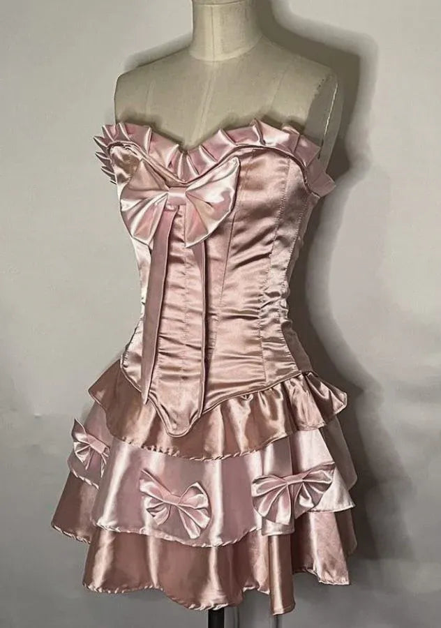 New Romantic Sweetheart Corset Tiered Ruffle Blush Pink Short Homecoming Dress