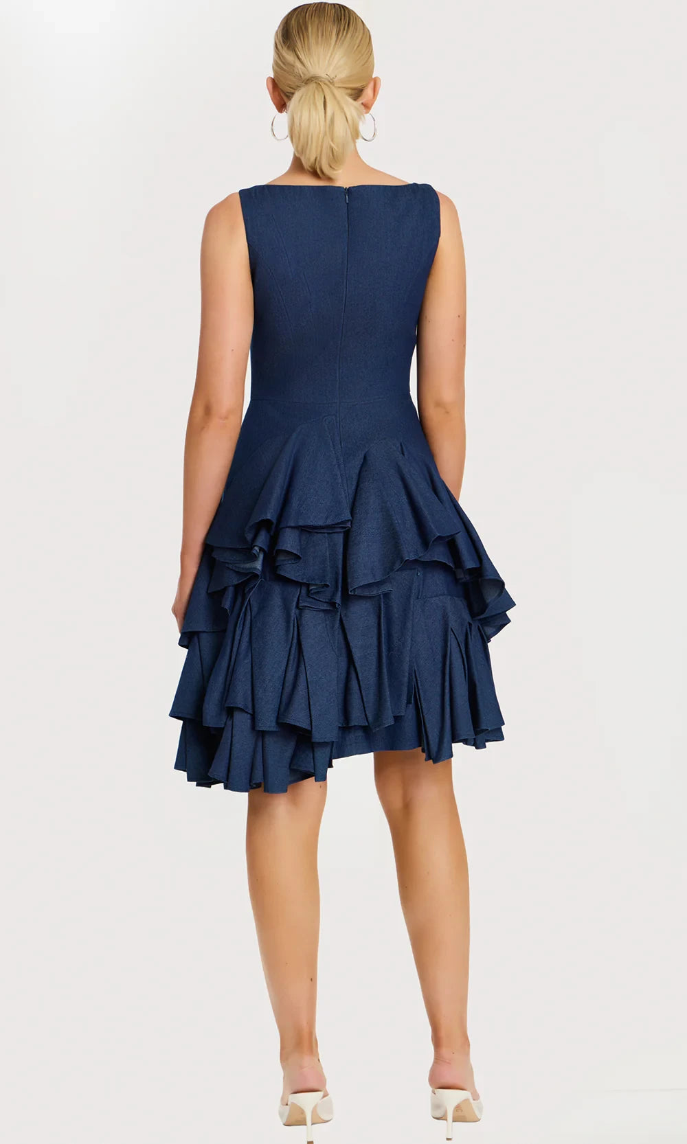 New A-Line Square Neck Tiered Ruffle Flirty Blue Knee-Length Homecoming Dress