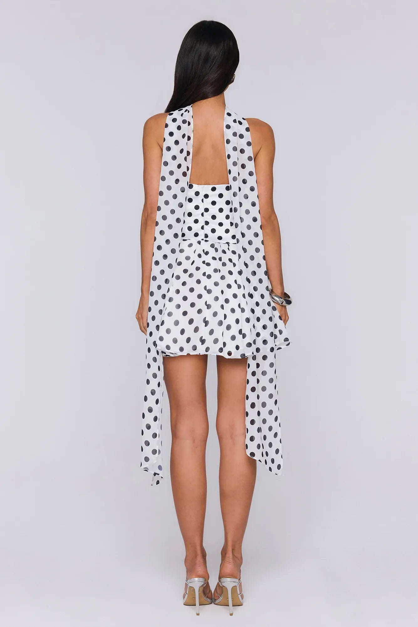 New A-Line Strapless Polka Dot Satin White Short Homecoming Dress With Scarf