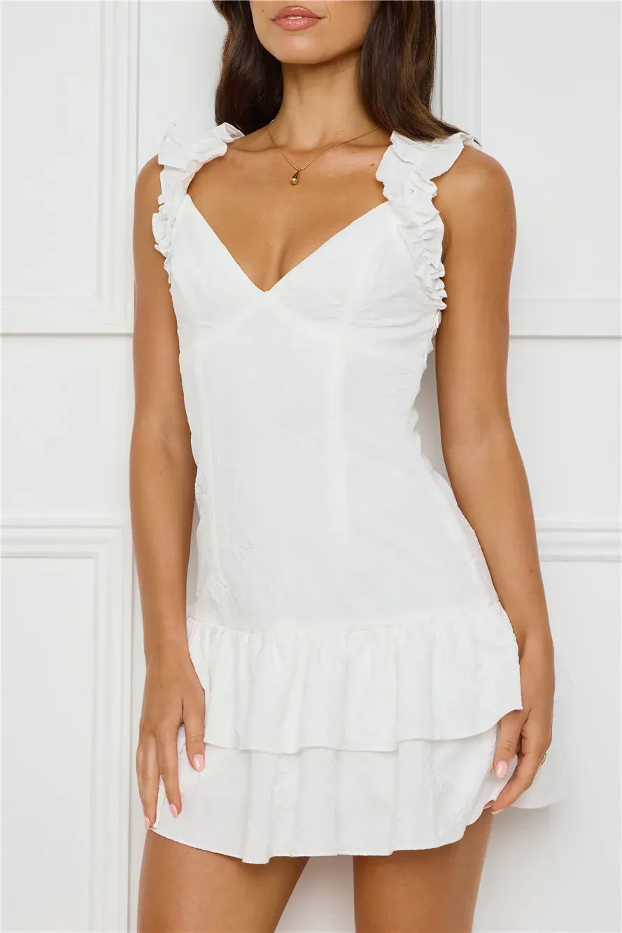 New Chic A-Line V-Neck Ruffled Tiered White Mini Homecoming Dress For Ladies