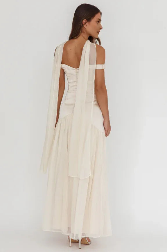 Off Shoulder Drop Waist Sage Maxi Homecoming Dress Prom Dress With Streamer