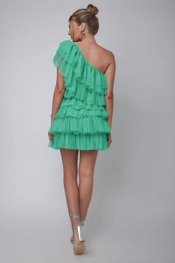 One-Shoulder Layered Frill Spearmint Mini Homecoming Dress For Ladies