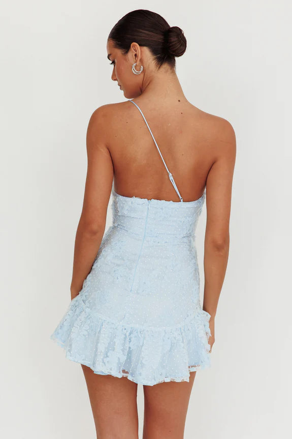 One Shoulder Polka Dots Ruffle Embroidery Mocha Short Homecoming Dress