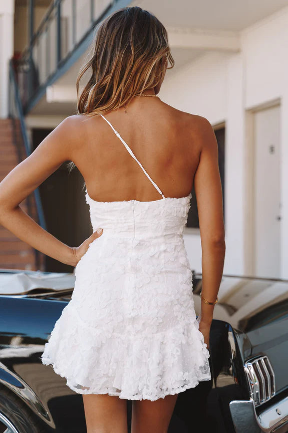 One Shoulder Polka Dots Ruffle Embroidery Mocha Short Homecoming Dress