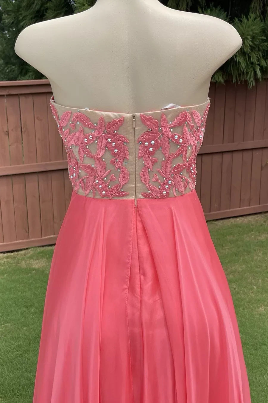 Pink A-Line Strapless Sweetheart Beads Pleated Chiffon Long Prom Dress