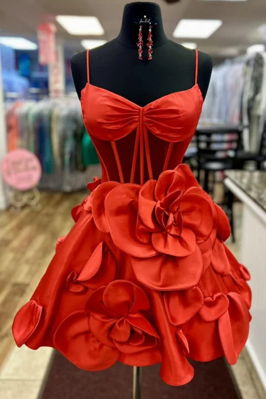 Light Blue Cutout Spaghetti Straps A-Line Homecoming Dress with 3D Floral