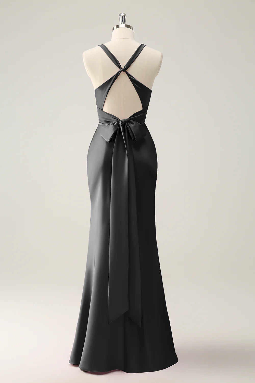 Pink Satin Pleated Mermaid Deep V Neck Cross-back straps Long Bridesmaid Dress