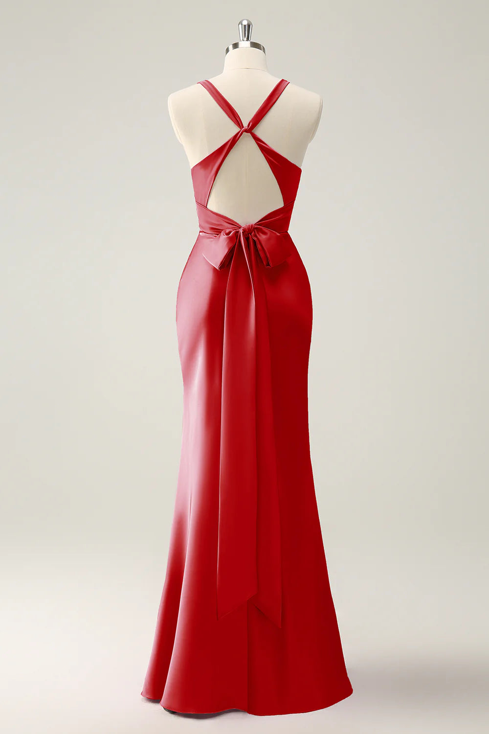 Pink Satin Pleated Mermaid Deep V Neck Cross-back straps Long Bridesmaid Dress