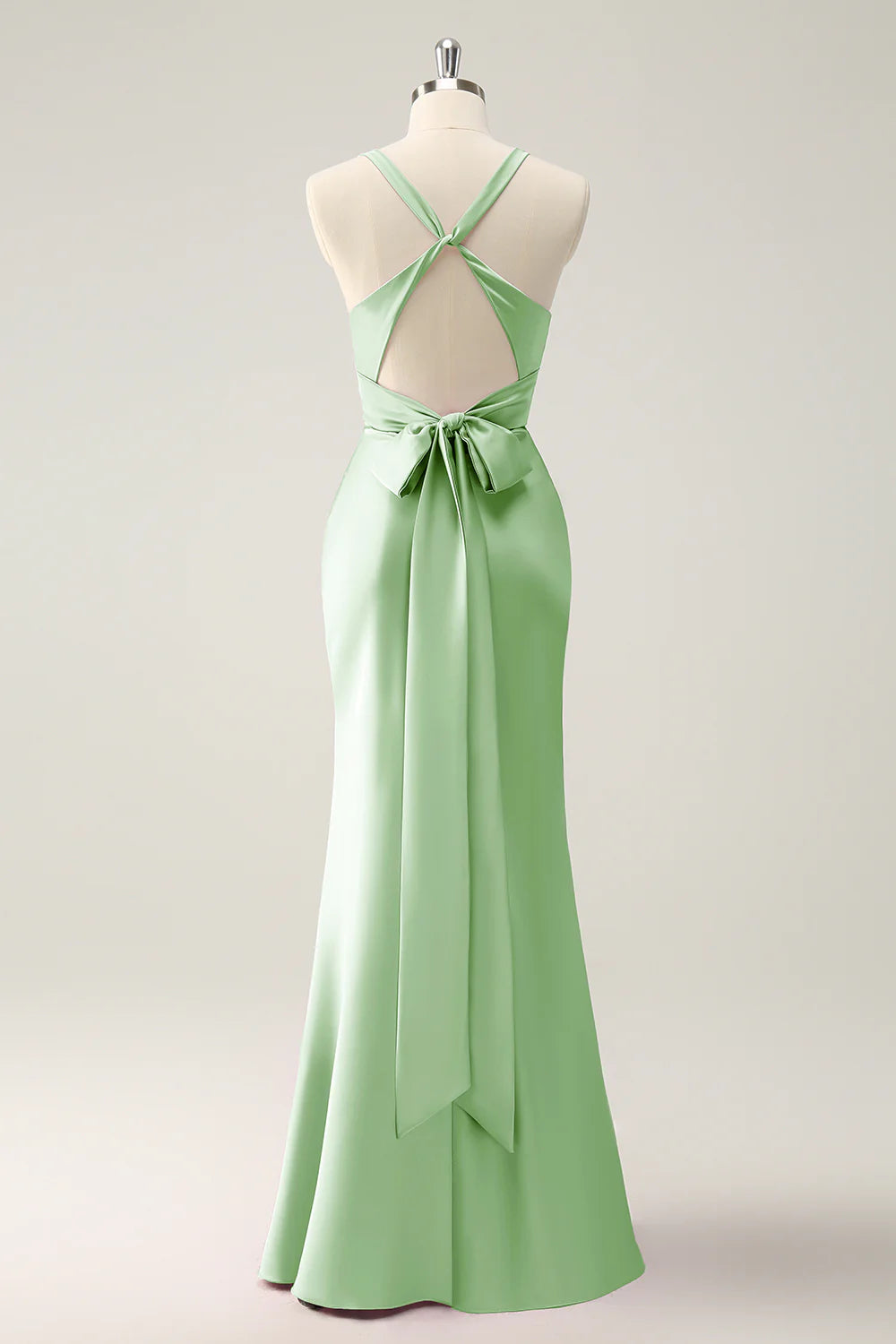 Pink Satin Pleated Mermaid Deep V Neck Cross-back straps Long Bridesmaid Dress