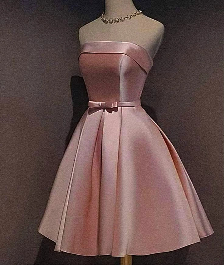 Pink Satin Strapless Lace Up Back A-line Short Homecoming Dress Lovely Short Party Dress